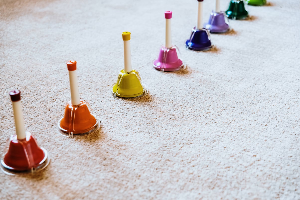 Bells of montessori musical colors to teach music to children.